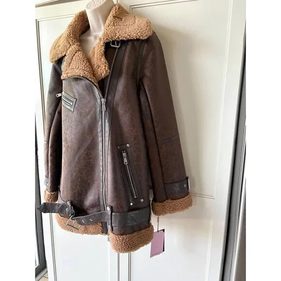 AVEC LES FILLES Faux Shearling Moto Jacket- SZ S & M- NWT - Picture 2 of 5